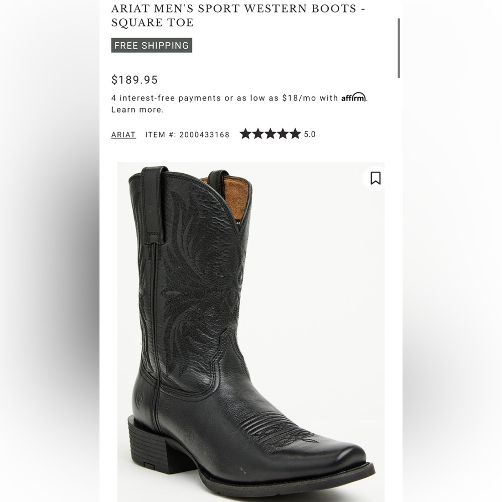 Ariat Men's Black Sport Western Boots